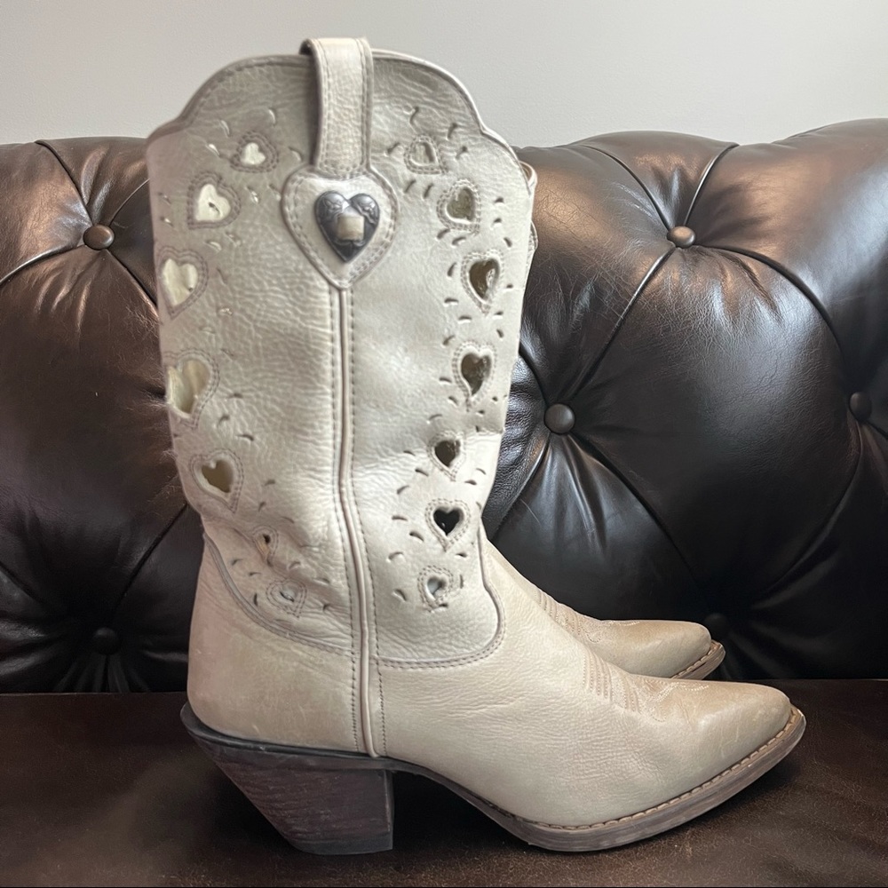 Durango Cream Ankle Boots with Heart Cutouts